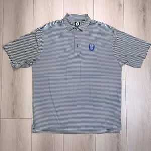 FootJoy Men's Striped Golf Polo Shirt XXL Blue Yellow Stretch Performance Logo